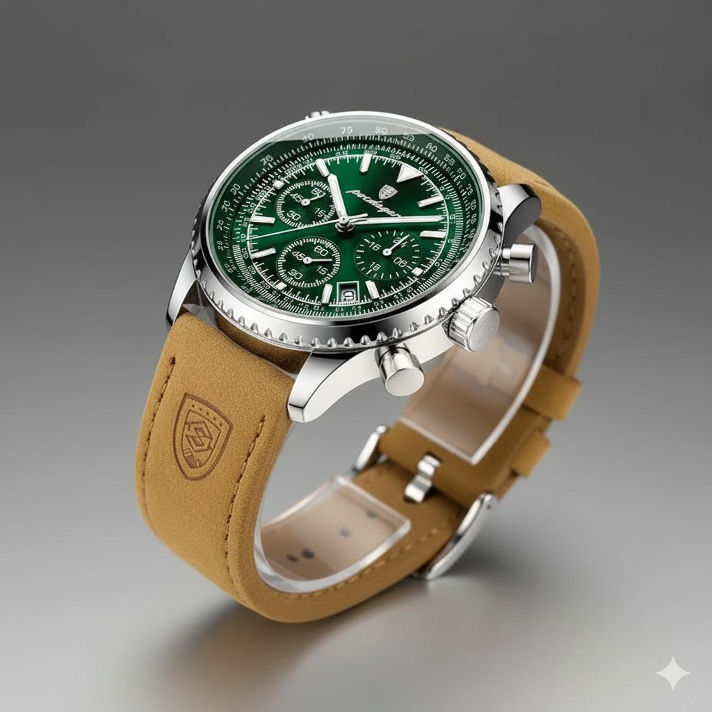 Relógio Masculino Cronógrafo Otenti Vanguard Green – Couro Premium à Prova D’Água