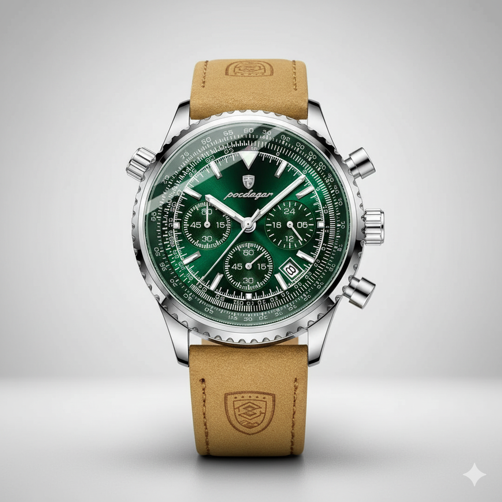 Relógio Masculino Cronógrafo Otenti Vanguard Green – Couro Premium à Prova D’Água