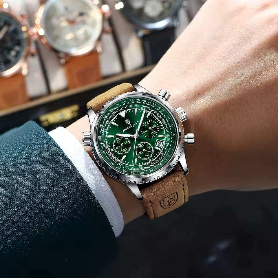 Relógio Masculino Cronógrafo Otenti Vanguard Green – Couro Premium à Prova D’Água